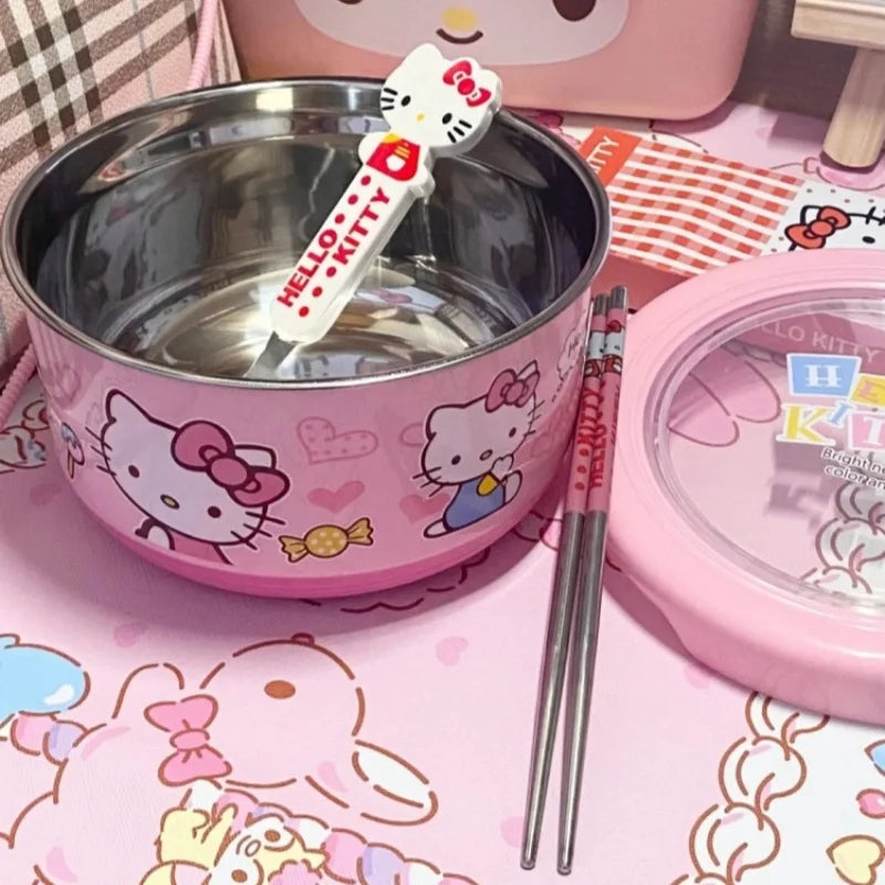 Cute Sanrio Hello Kitty Stainless Steel Ramen Bowl with Lid - Image 2
