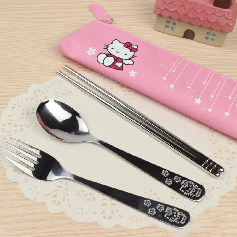 Sanrio Hello Kitty Metal Spoon, Fork & Chopsticks Set - Image 2