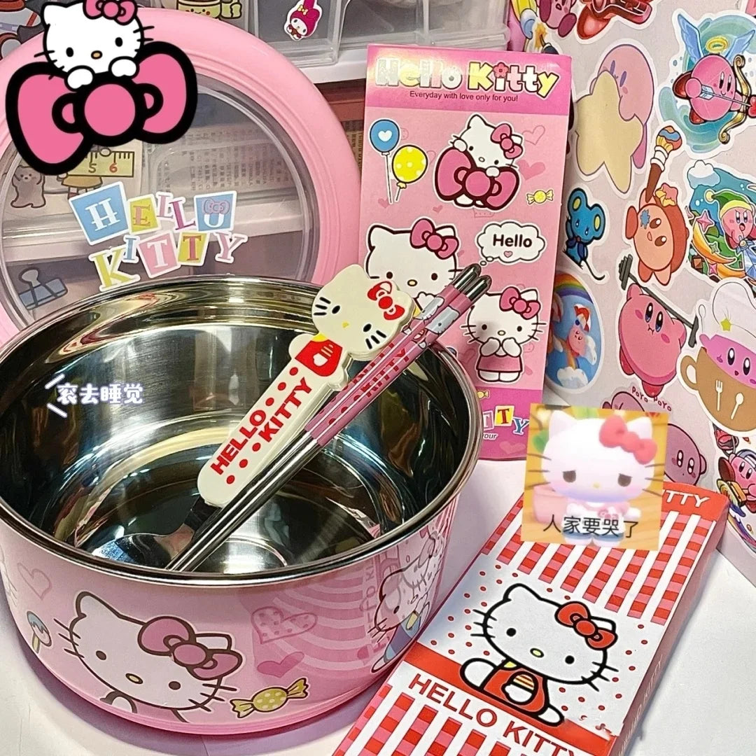 Cute Sanrio Hello Kitty Stainless Steel Ramen Bowl with Lid - Image 5