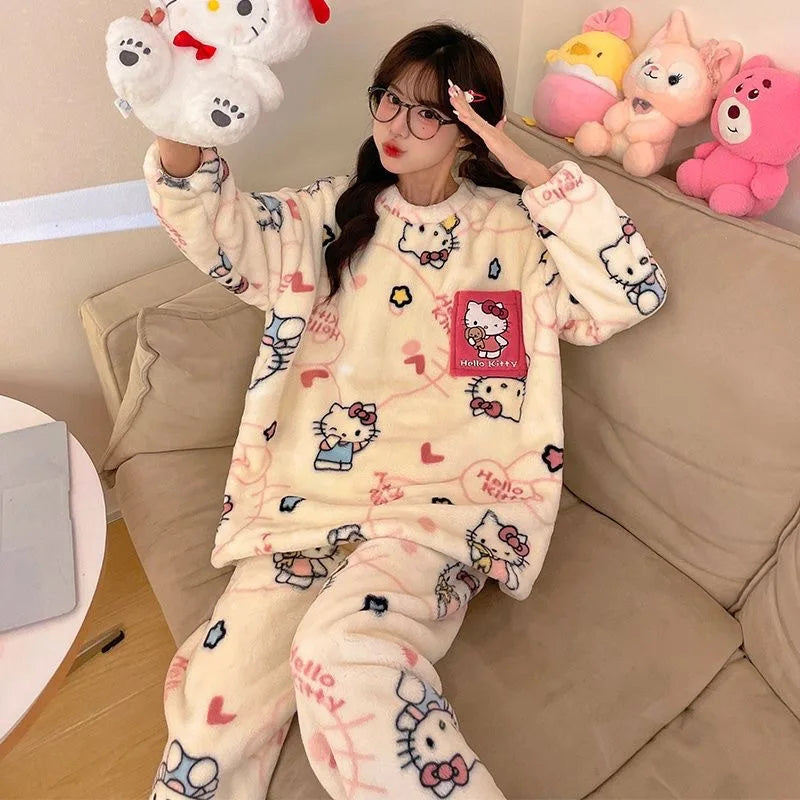 2024 New Autumn & Winter Sanrio Hello Kitty Coral Velvet Pajama Set - Image 2